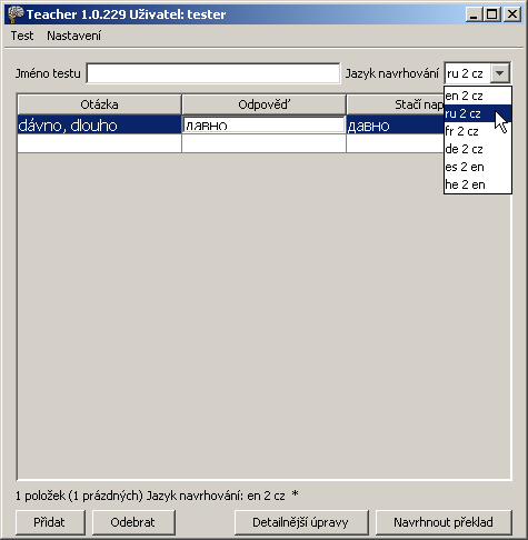 Před použitím navrhování je třeba nastavit jazyk.
