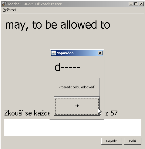 Tlačítko Poradit ukáže první písmeno